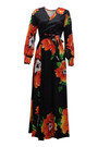 Autumn New Stylish Slit V-Neck Batch Printing Plus Size Micro-Elastic Maxi Casual Dress(With Belt)