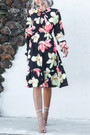 Autumn New Stylish Trumpet Sleeve Inelastic Batch Printing Casual Midi Dress