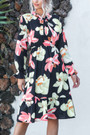 Autumn New Stylish Trumpet Sleeve Inelastic Batch Printing Casual Midi Dress