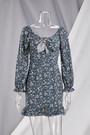 Autumn New Three Colors Floral Printing Inelastic V-Neck Ruffle Zip-Up Back Stylish Sweet Mini Dress
