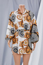 Autumn Plus Size Batch Printing Single Breasted Inelastic Loose Irregular Mini Dress (With Belt)