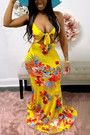 Custom Plus Size S-4Xl Four Colors Summer Batch Printing Bandage Deep V Sling Cut Out Sexy Maxi Dress