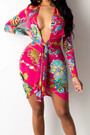 Digital Batch Printing Plus Size Autumn Deep V-Neck Stretch Tight Slim Mini Dress