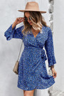 Early Autumn Long Micro Flare Sleeve Casual Batch Printing Bandage Inelastic Mini Dress