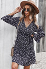 Early Autumn Long Micro Flare Sleeve Casual Batch Printing Bandage Inelastic Mini Dress