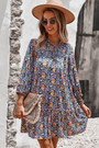 Early Autumn Long Sleeve Casual Batch Printing Inelastic Lace-Up Cutout Mini Dress