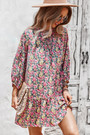 Early Autumn Long Sleeve Casual Batch Printing Inelastic Lace-Up Cutout Mini Dress