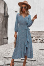 Early Autumn Long Sleeve Casual Batch Printing With A Belt Bandage Inelastic Holiday Style With Big Skirt Midi Dress