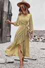 Early Autumn Long Sleeve Casual Batch Printing With A Belt Bandage Inelastic Holiday Style With Big Skirt Midi Dress