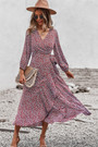 Early Autumn Long Sleeve Casual Batch Printing With A Belt Bandage Inelastic Holiday Style With Big Skirt Midi Dress