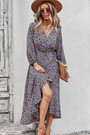 Early Autumn Long Sleeve Casual Batch Printing With A Belt Bandage Inelastic Holiday Style With Big Skirt Midi Dress