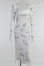 Early Autumn Temperament Square Neck Long Sleeve Letty "Lucky Angel" Batch Printing Stretch High Split Midi Dress