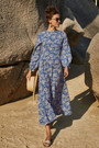 Fashion Retro Floral Batch Printing Long Sleeves Casual Dress