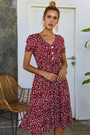 Floral Batch Printing Short-Sleeve Summer New Stylish Buttons Loose Dress