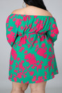 L-4Xl Autumn New All-Over Graphic Batch Printing Stretch Boat-Neck Minimalist Casual Mini Dress With Belt