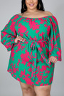 L-4Xl Autumn New All-Over Graphic Batch Printing Stretch Boat-Neck Minimalist Casual Mini Dress With Belt