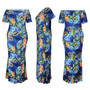 L-4Xl Plus Size Summer New Stylish Stretch Flower & Leaf Printing Off-The-Shoulder Casual Maxi Dress