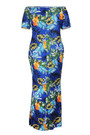 L-4Xl Plus Size Summer New Stylish Stretch Flower & Leaf Printing Off-The-Shoulder Casual Maxi Dress
