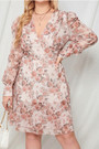 L-4Xl Spring & Summer New Plus Size Allover Floral Batch Printing Inelastic Tatting V-Neck Long-Sleeve Casual Vacation Style Midi Dress