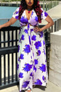 L-4Xl Summer New Flower Batch Printing Stretch V-Neck Hollow Tied Sexy Maxi Dress