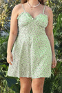 L-4Xl Summer New Plus Size 3 Colors Floral Batch Printing Inelastic Tatting Adjustable Straps Backless Zip-Up Stylish Mini Dress