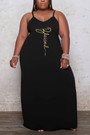 L-4Xl Summer New Plus Size 4 Colors Letter Fixed Printing Stretch Sling Floor Length Stylish Casual Maxi Dress