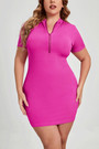 L-4Xl Summer New Plus Size 4 Colors Solid Color Stretch Zip-Up Stylish Bodycon Mini Dress