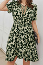 L-4Xl Summer New Plus Size Three Colors Leopard Printing Inelastic Tatting V-Neck Tied Ruffle Casual Midi Dress