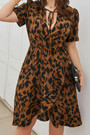 L-4Xl Summer New Plus Size Three Colors Leopard Printing Inelastic Tatting V-Neck Tied Ruffle Casual Midi Dress