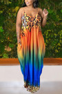 L-5Xl Plus Size Summer New 2 Colors Tie-Dye & Leopard Batch Printing Stretch Pockets Loose Stylish Casual Spaghetti String Maxi Dress