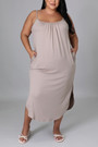 L-5Xl Summer New Plus Size 4 Colors Solid Color Stretch Backless Sling Pockets Casual Loose Midi Dress
