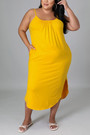 L-5Xl Summer New Plus Size 4 Colors Solid Color Stretch Backless Sling Pockets Casual Loose Midi Dress
