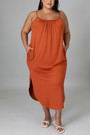 L-5Xl Summer New Plus Size 4 Colors Solid Color Stretch Backless Sling Pockets Casual Loose Midi Dress