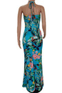 New Batch Printing Stretch Halter-Neck Hollow Sexy Fishtail Maxi Dress