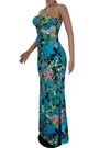 New Batch Printing Stretch Halter-Neck Hollow Sexy Fishtail Maxi Dress