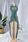 New Plus Size See Through Lace Micro-Elastic Ruffle Irregular Hem Zip-Up Back Sexy Maxi Dress (Without Lining)