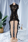 New Plus Size See Through Lace Micro-Elastic Ruffle Irregular Hem Zip-Up Back Sexy Maxi Dress (Without Lining)