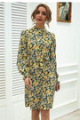 New Style 3 Colors Floral Batch Printing Lantern Sleeve Casual Dress (With Belt)