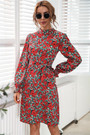 New Style 3 Colors Floral Batch Printing Lantern Sleeve Casual Dress (With Belt)