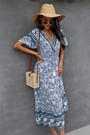 New Style 4 Colors Fashion V-Neck Flowers Batch Printing Laced Loose Dress