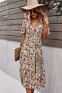 New Style Multicolor Flowers Batch Printing Elastic Waist Loose Dress (With Belt)