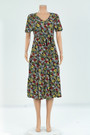 New Style Multicolor Flowers Batch Printing Elastic Waist Loose Dress (With Belt)