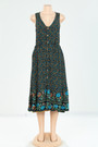 New Style Sleeveless Floral Batch Printing V-Neck Single Breasted Loose Midi Dress