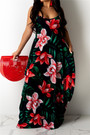 New Style Summer Stretch Flowers Batch Printing Sling Loose Maxi Dress
