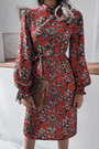 New Stylish Autumn Floral Batch Printing Loose Chiffon Midi Dress (With Belt)