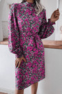 New Stylish Autumn Floral Batch Printing Loose Chiffon Midi Dress (With Belt)