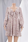 New Stylish Early Autumn Floral Batch Printing V-Neck Lace-Up Casual Chiffon Mini Dress