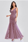 New Stylish Inelastic Zip-Up 5 Colors Plus Size Embroidered Sequin Sleeveless Mesh Patchwork Elegant Maxi Evening Dress(With Lining)