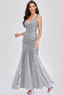 New Stylish Inelastic Zip-Up 5 Colors Plus Size Embroidered Sequin Sleeveless Mesh Patchwork Elegant Maxi Evening Dress(With Lining)