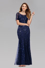 New Stylish Mesh Sequin Patchwork Embroidery Inelastic Plus Size 7 Colors Zip-Up Elegant Maxi Evening Dress (With Lining)